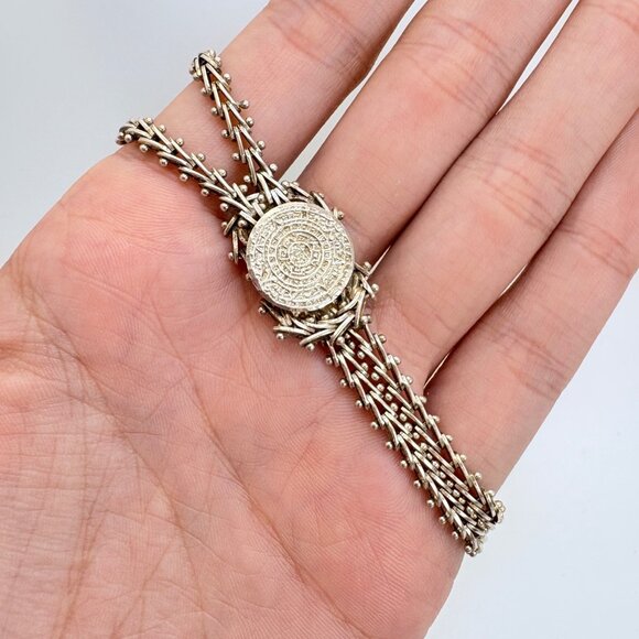 Sterling Silver 925 Mayan Calendar Interlocking Link Bracelet Size 7.5" Length - Picture 6 of 10